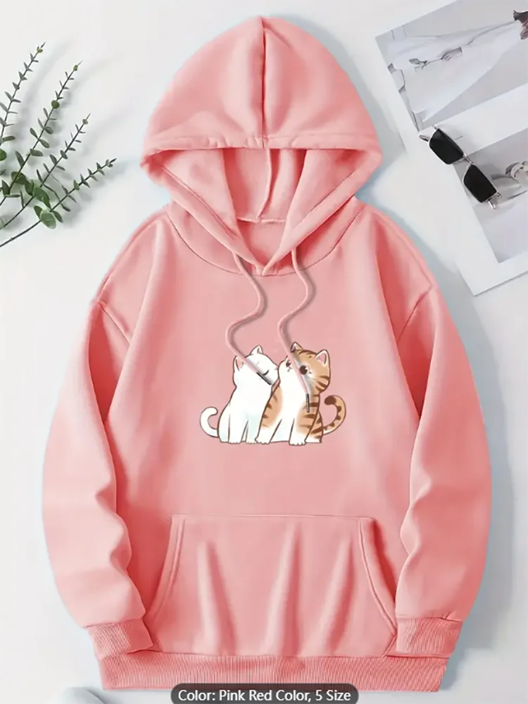 Womens Hoodie With Two Cats and Heart