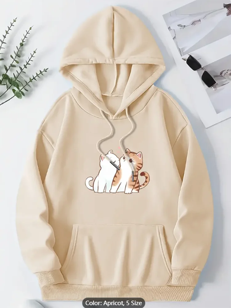 Womens Hoodie With Two Cats and Heart