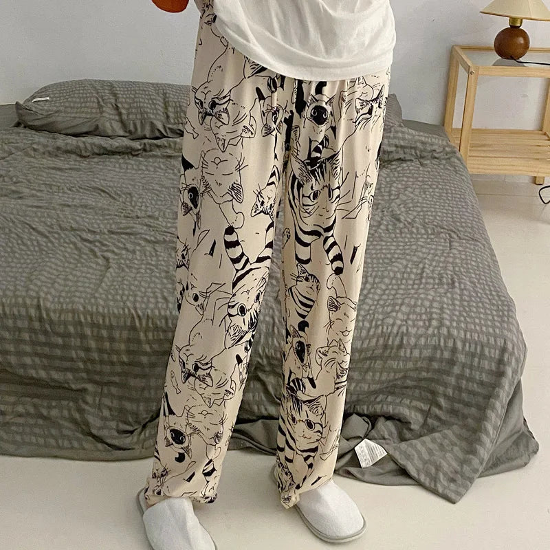 Pajama Pants with Cats Motive