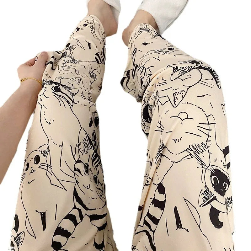 Pajama Pants with Cats Motive