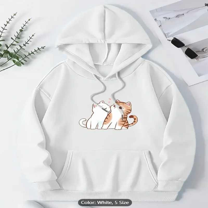 Womens Hoodie With Two Cats and Heart
