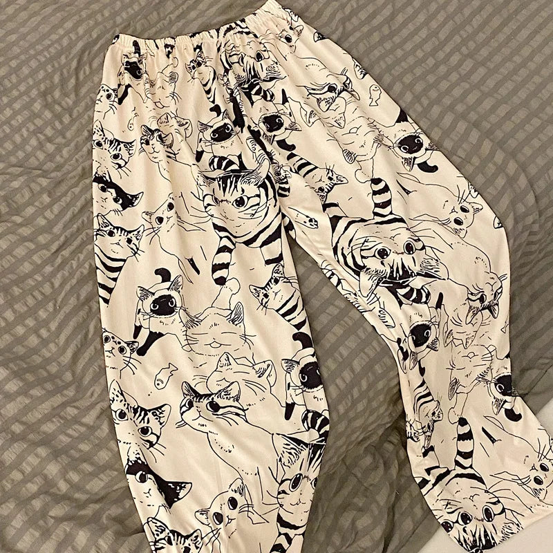 Pajama Pants with Cats Motive
