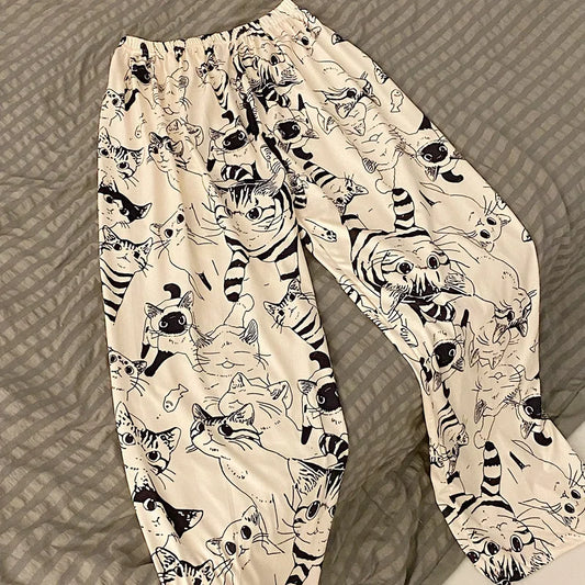 Pajama Pants with Cats Motive