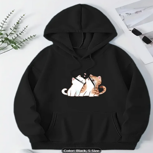 Womens Hoodie With Two Cats and Heart